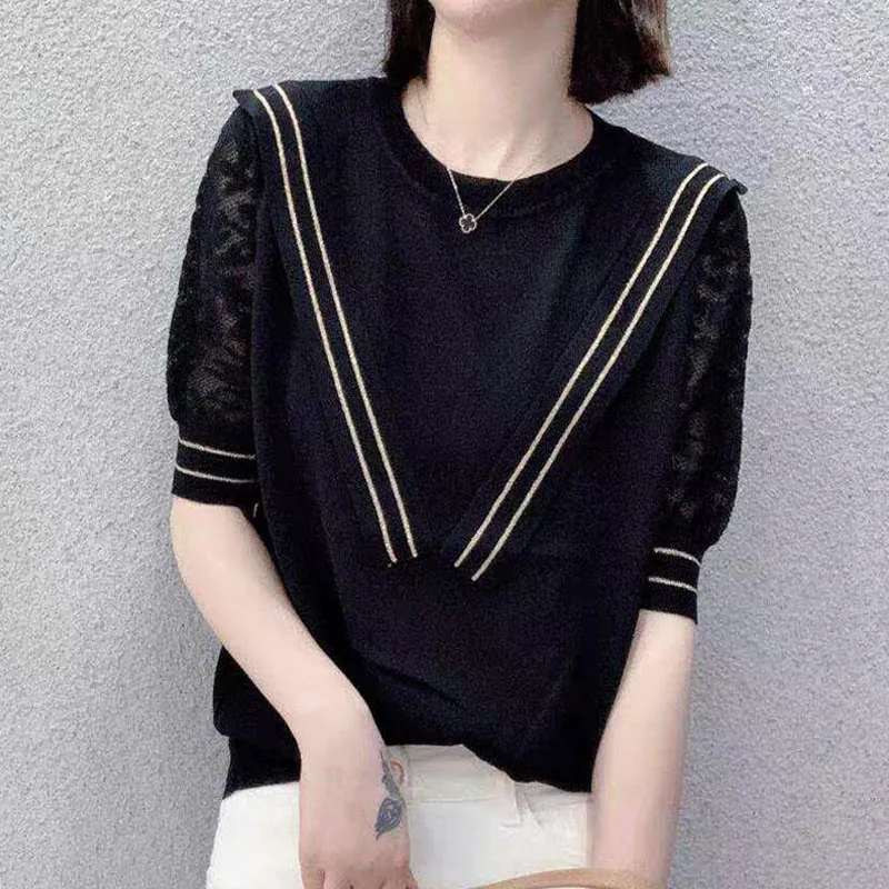Women's Clothing Korean Fashion Solid Round Neck Tops Hollow Out Lace Patchwork Short Sleeve Casual T-shirt Thin Summer New 2023
Women's Clothing Korean Fashion Solid Round Neck Tops Hollow Out Lace Patchwork Short Sleeve Casual T-shirt Thin Summer New 2023