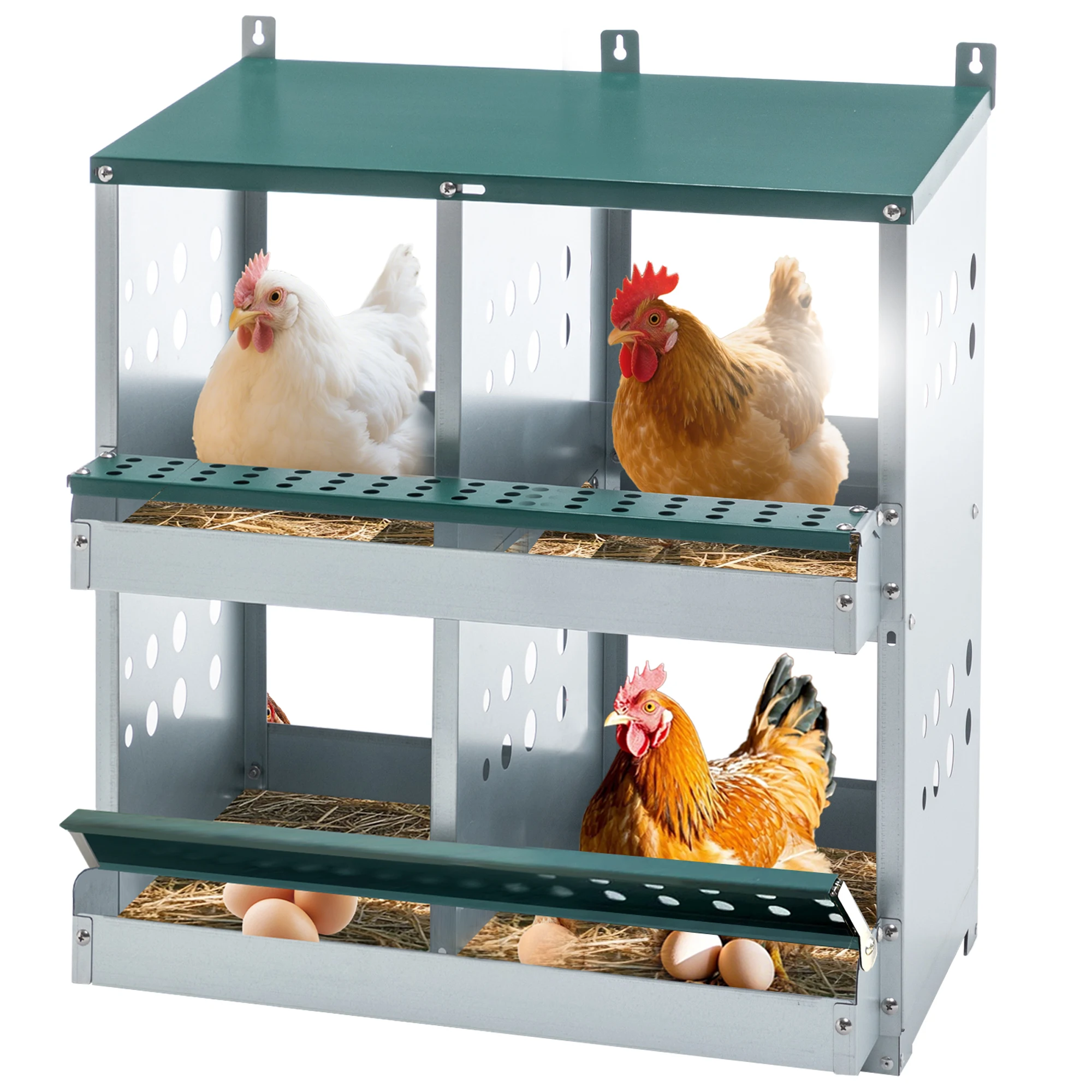 4 Compartment Chicken Nesting Boxes, Metal Nesting Boxes Wall Mount Chicken Egg Laying Box for Different Chicken Breeds
4 Compartment Chicken Nesting Boxes, Metal Nesting Boxes Wall Mount Chicken Egg Laying Box for Different Chicken Breeds