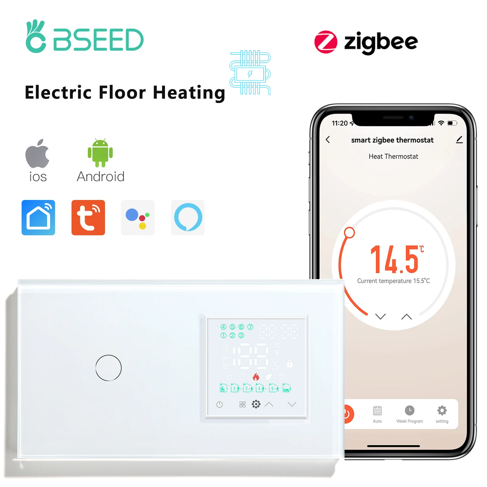BSEED ZigBee Thermostat Led Touch Screen for Electric Floor Heating Temperature Controller With Socket Tuya Google Home Alexa
BSEED ZigBee Thermostat Led Touch Screen for Electric Floor Heating Temperature Controller With Socket Tuya Google Home Alexa