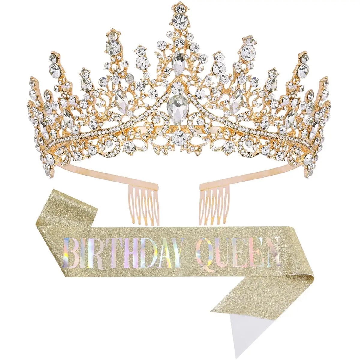 Tiara Crown Headband with Sash for Women Birthday Wedding Party
Tiara Crown Headband with Sash for Women Birthday Wedding Party