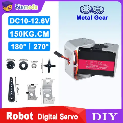 RDS51150 150kg Servo digital 12V Metal Gear IP66 impermeable 180 ° /270 °   con soporte en U para robots de coches RC de alta resistencia