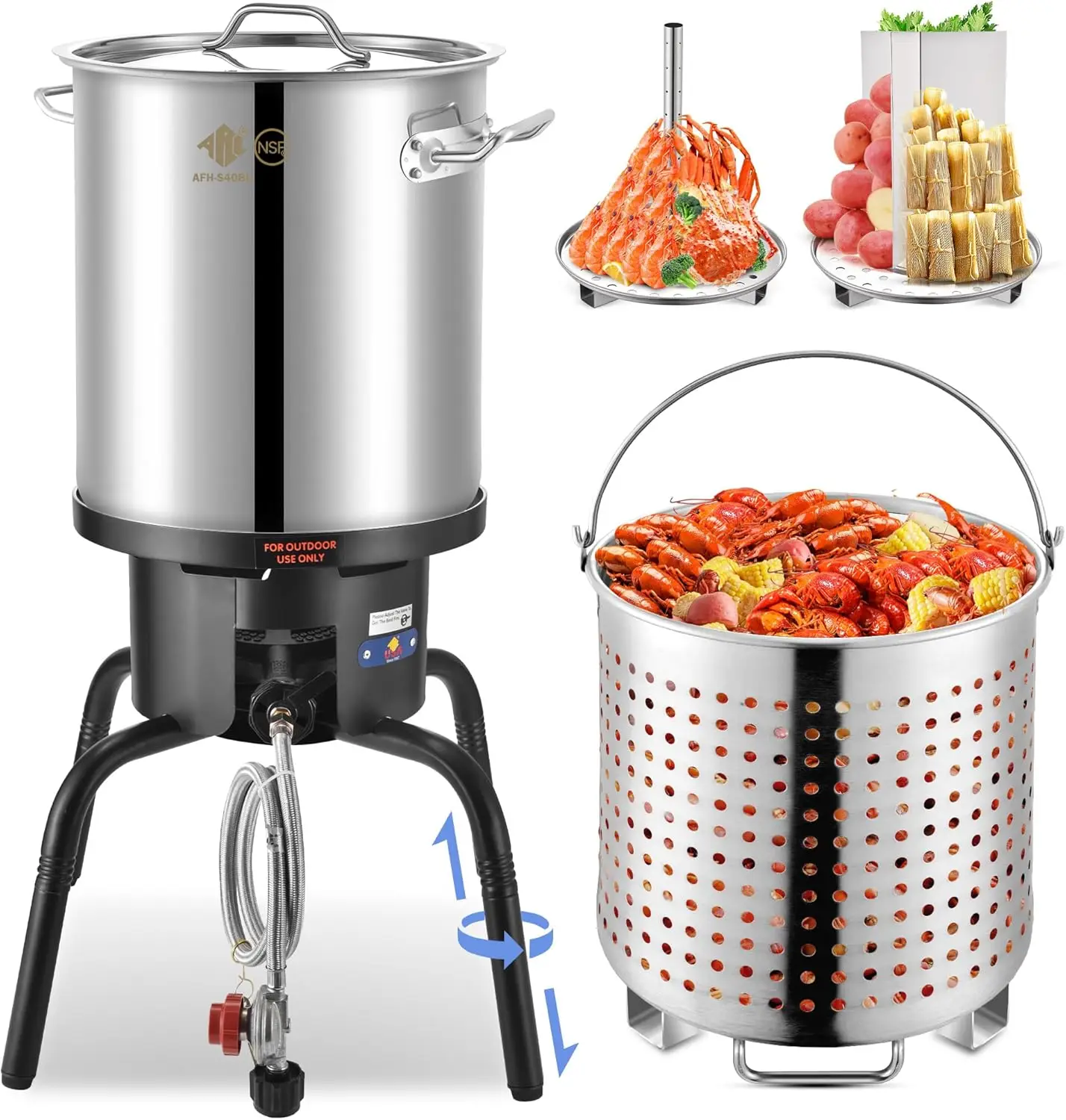 32QT комплект индейки Fyrer из нержавеющей стали с горелкой, горшком для кипячения морепродуктов и горелкой
32QT комплект индейки Fyrer из нержавеющей стали с горелкой, горшком для кипячения морепродуктов и горелкой