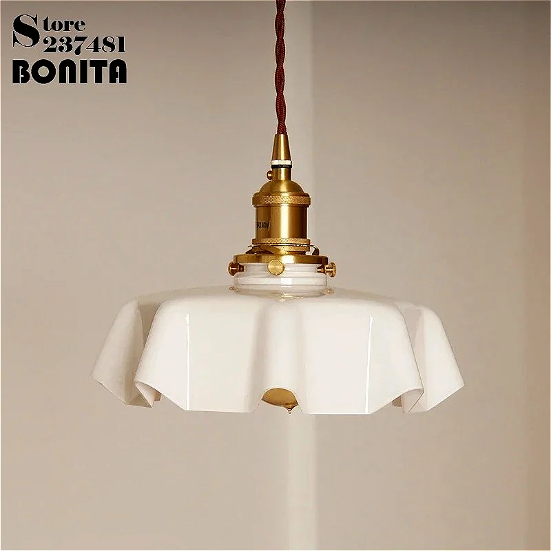 French Retro Copper Top Pendant Lamp with Switch Dining Room Coffee Shop Bedroom Cream Style Pleated Skirt Glass Chandelier
French Retro Copper Top Pendant Lamp with Switch Dining Room Coffee Shop Bedroom Cream Style Pleated Skirt Glass Chandelier