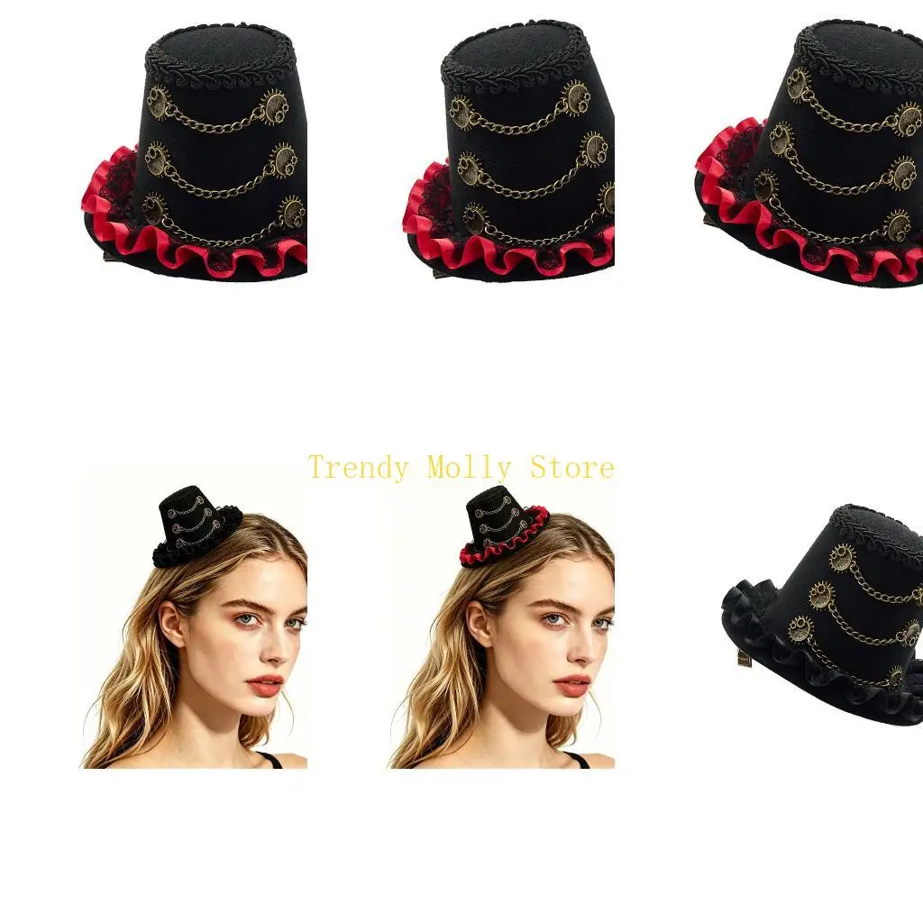 N5KB Romance Sweet Themed Hat Hairpin Hair Accessory Unique Headdress Feature Ornate Metal Chain Detail
N5KB Romance Sweet Themed Hat Hairpin Hair Accessory Unique Headdress Feature Ornate Metal Chain Detail