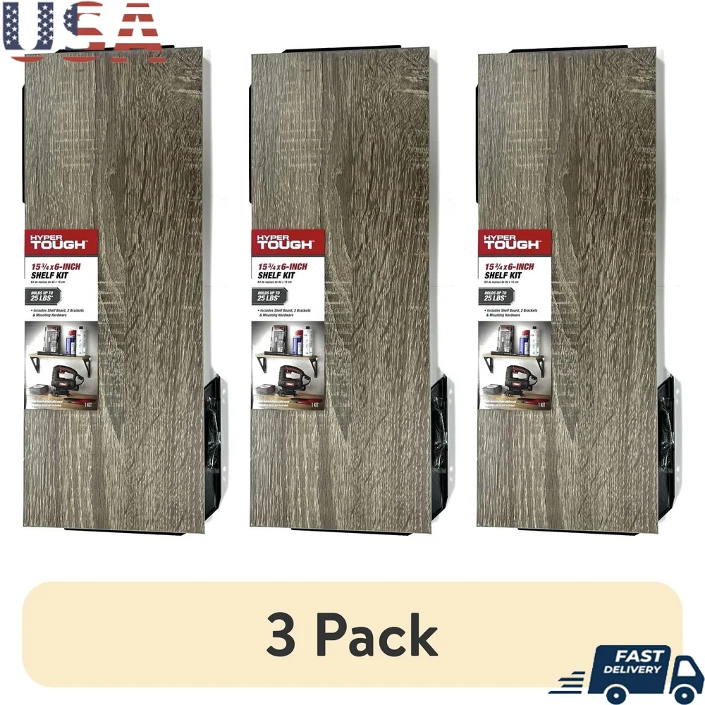 3 Pack 6in x 15 3/4in Rustic Gray Wood Wall Shelf Textured Finish Multi-Purpose Storage Solution with Metal Brackets
3 Pack 6in x 15 3/4in Rustic Gray Wood Wall Shelf Textured Finish Multi-Purpose Storage Solution with Metal Brackets