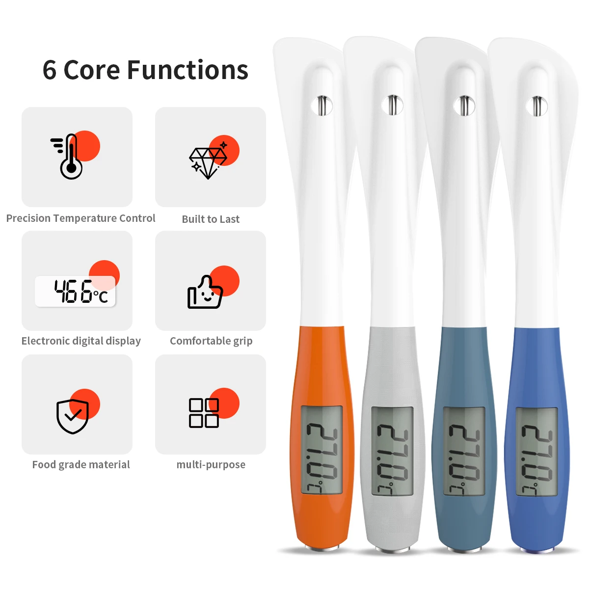 Digital Silicone Spatula Thermometer -50°C to 300°C Kitchen Cooking Thermometer with LCD Display Stainless Steel Probe for Candy Chocolate Milk Syrup Jam
Digital Silicone Spatula Thermometer -50°C to 300°C Kitchen Cooking Thermometer with LCD Display Stainless Steel Probe for Candy Chocolate Milk Syrup Jam