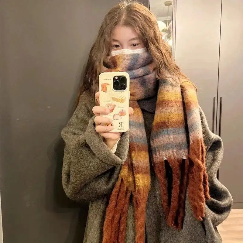 Thickened Cashmere Scarf Women's Autumn Winter New Rainbow Plaid High-End Warm Scarf Student Shoulder Wrap Korean Style
Thickened Cashmere Scarf Women's Autumn Winter New Rainbow Plaid High-End Warm Scarf Student Shoulder Wrap Korean Style