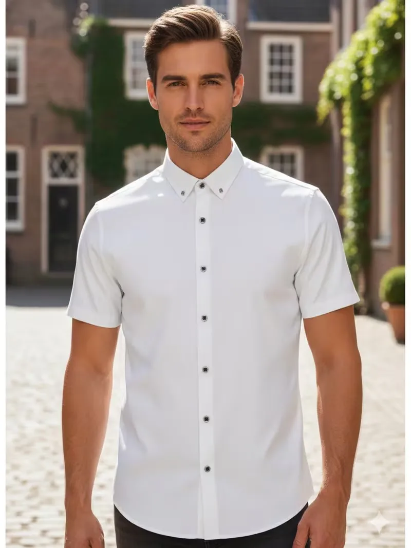 Solid Slim-Fit Short-Sleeved Shirt Comfortable Casual High-Quality Fabric Suitable for Men's Clothing
Solid Slim-Fit Short-Sleeved Shirt Comfortable Casual High-Quality Fabric Suitable for Men's Clothing