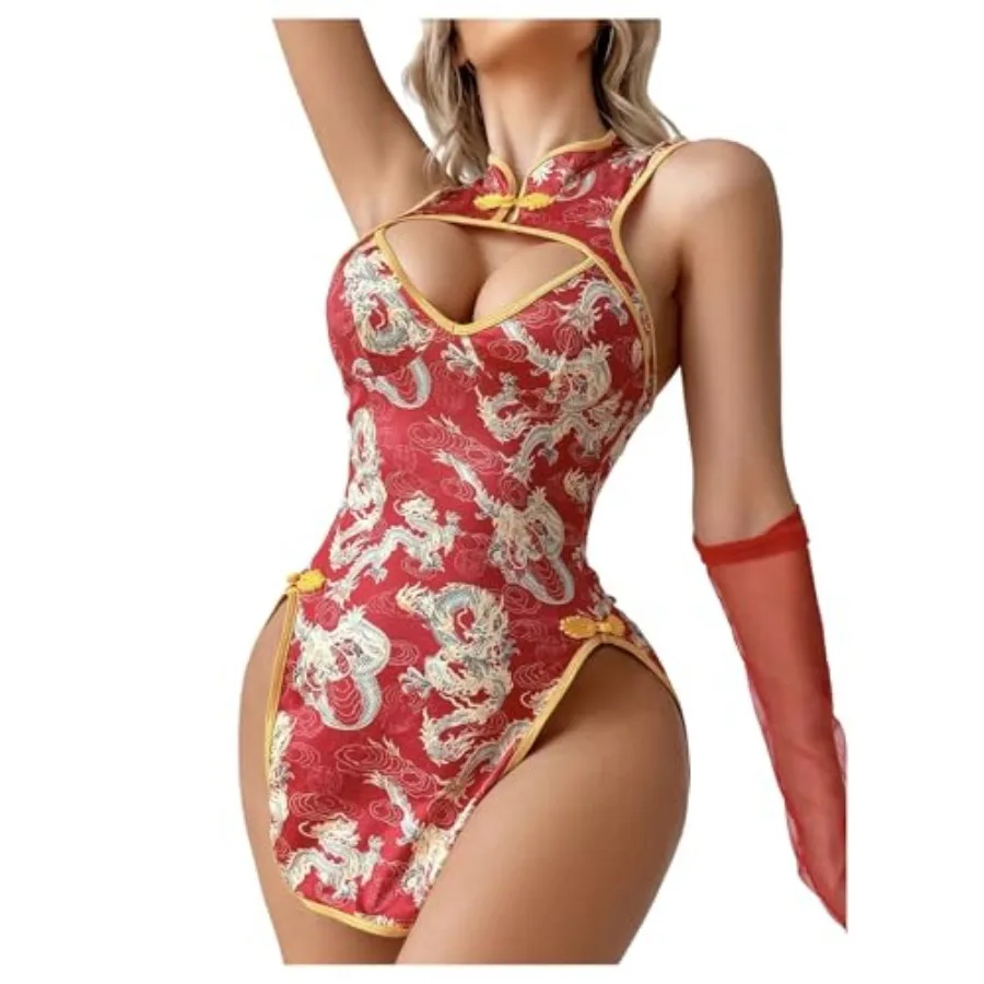 WDIRARA Women's Dragon Print Cut Out Cheongsam Lingerie Dress Slit Open Back Qipao Costume Outfits
WDIRARA Women's Dragon Print Cut Out Cheongsam Lingerie Dress Slit Open Back Qipao Costume Outfits