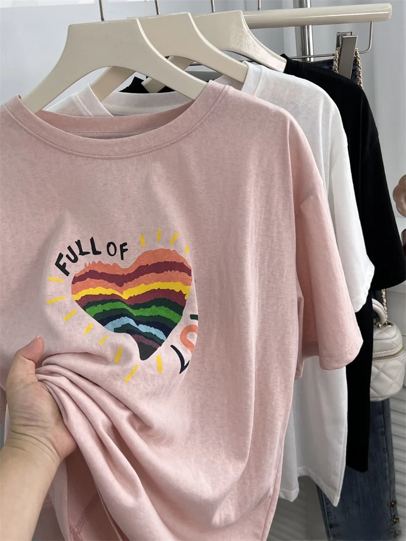 Summer Dopaamine Heart Rainbow Print Snowflake Cotton Short Sleeve T-Shirt Women Loose Half Sleeve Small Size Top Commute Sty...
Summer Dopaamine Heart Rainbow Print Snowflake Cotton Short Sleeve T-Shirt Women Loose Half Sleeve Small Size Top Commute Sty...
