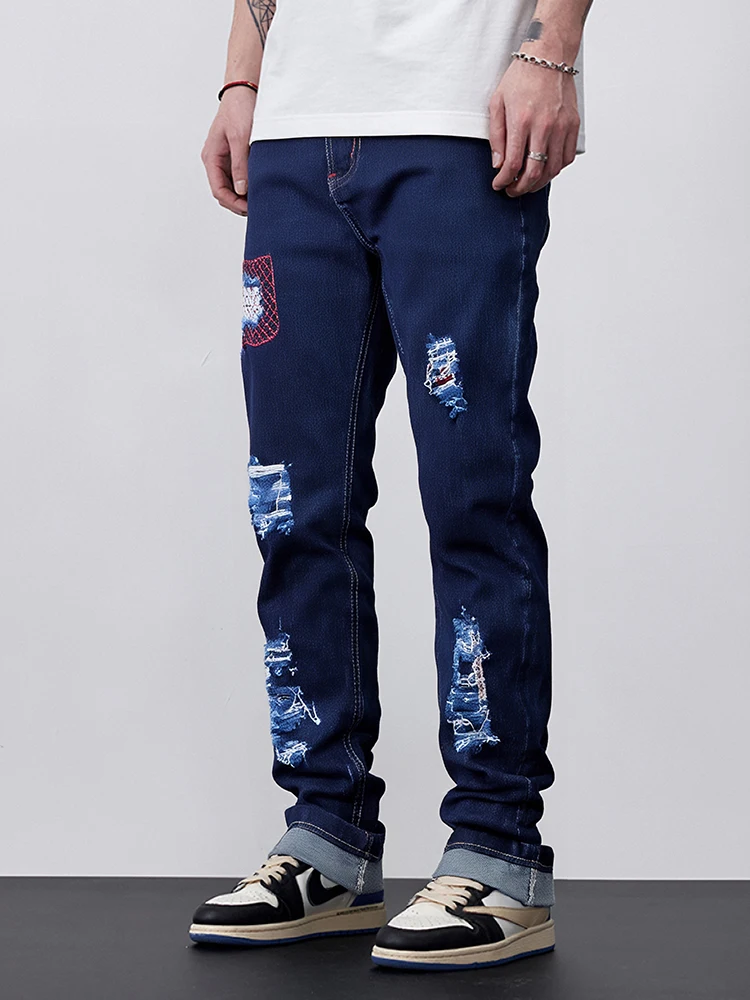 Deep Blue Men's Embroidered Jeans with Rips Slim Fit Elastic Trendy Stitched Men's Denim Pants
Deep Blue Men's Embroidered Jeans with Rips Slim Fit Elastic Trendy Stitched Men's Denim Pants