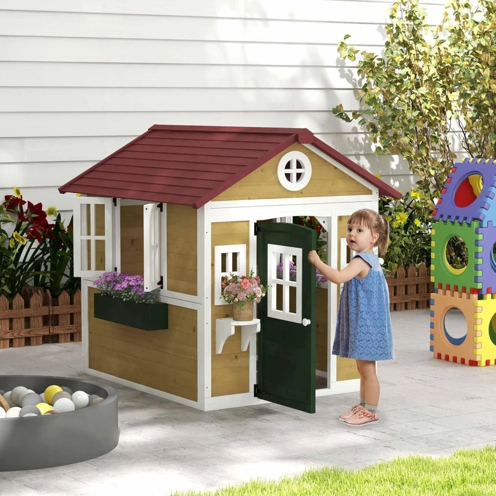 Outdoor Playhouse, Wooden Playhouse with Doors, Windows, Planter Pots and Boxes, Customized
Outdoor Playhouse, Wooden Playhouse with Doors, Windows, Planter Pots and Boxes, Customized
