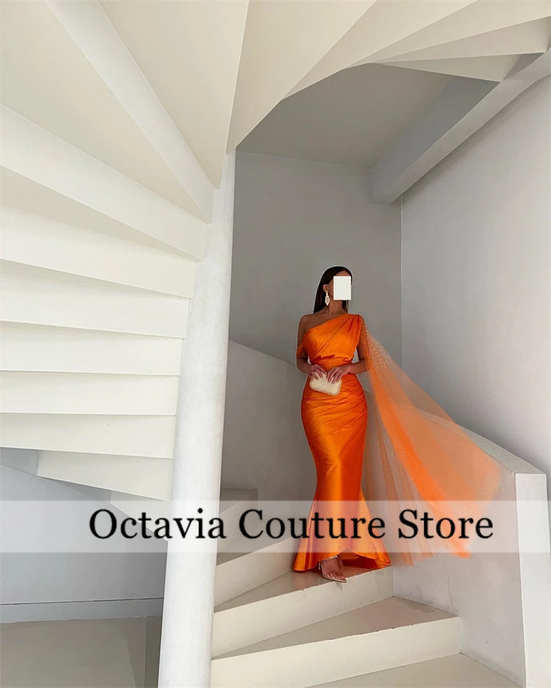 Orange One Shoulder Evening Dresses Pleats Long Prom Gowns With Cape Dubai Saudi Birthday Party Gown فساتين سهرة Customized
Orange One Shoulder Evening Dresses Pleats Long Prom Gowns With Cape Dubai Saudi Birthday Party Gown فساتين سهرة Customized