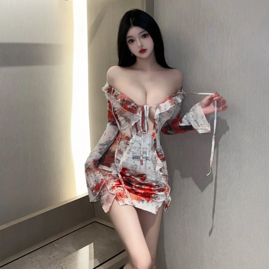 【New style】18YX23722026 sexy long-sleeved mesh perspective print small dress for women
【New style】18YX23722026 sexy long-sleeved mesh perspective print small dress for women