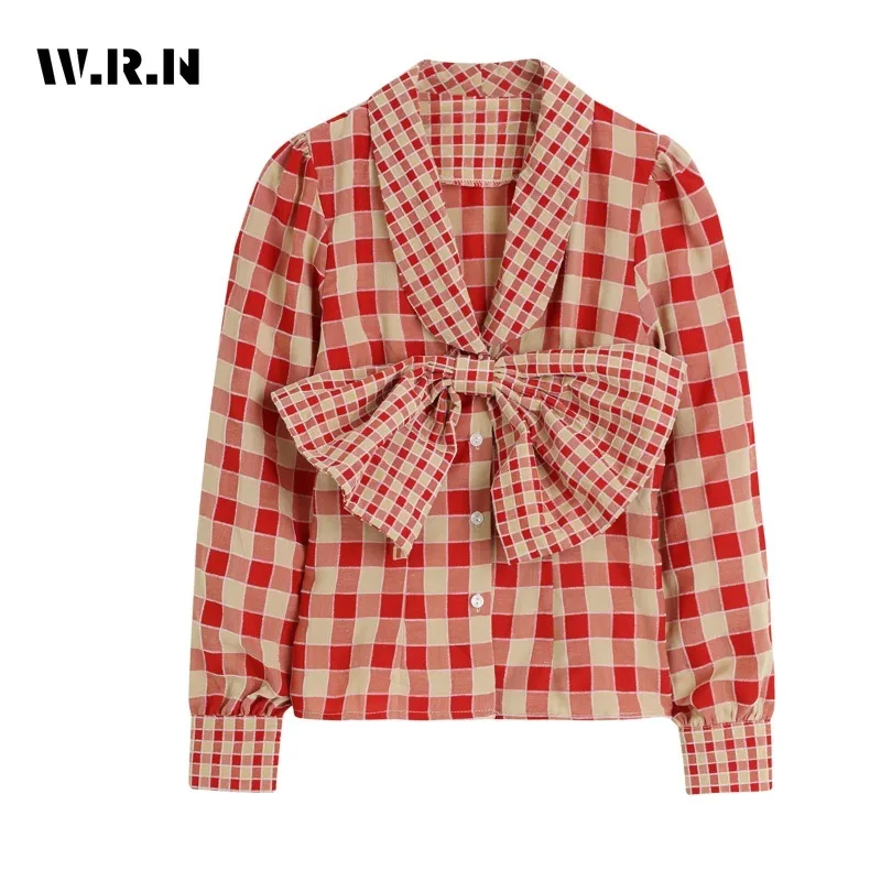 2023 Autumn Elegant Sweet Bow Collar Luxury Shirt Women's Causal Plaid Print VintageSoft Blouses Single Breasted Tees Top
2023 Autumn Elegant Sweet Bow Collar Luxury Shirt Women's Causal Plaid Print VintageSoft Blouses Single Breasted Tees Top