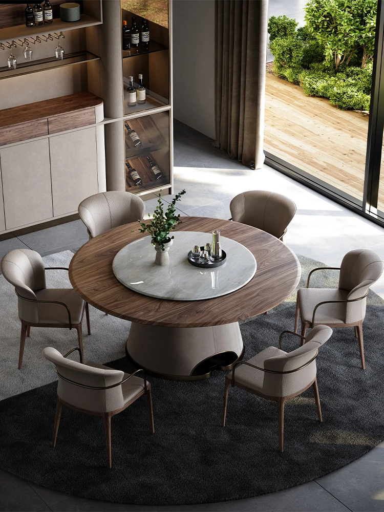 Black walnut elegant dining table large double-layer marble luxury stone high-end round dining table 
Black walnut elegant dining table large double-layer marble luxury stone high-end round dining table