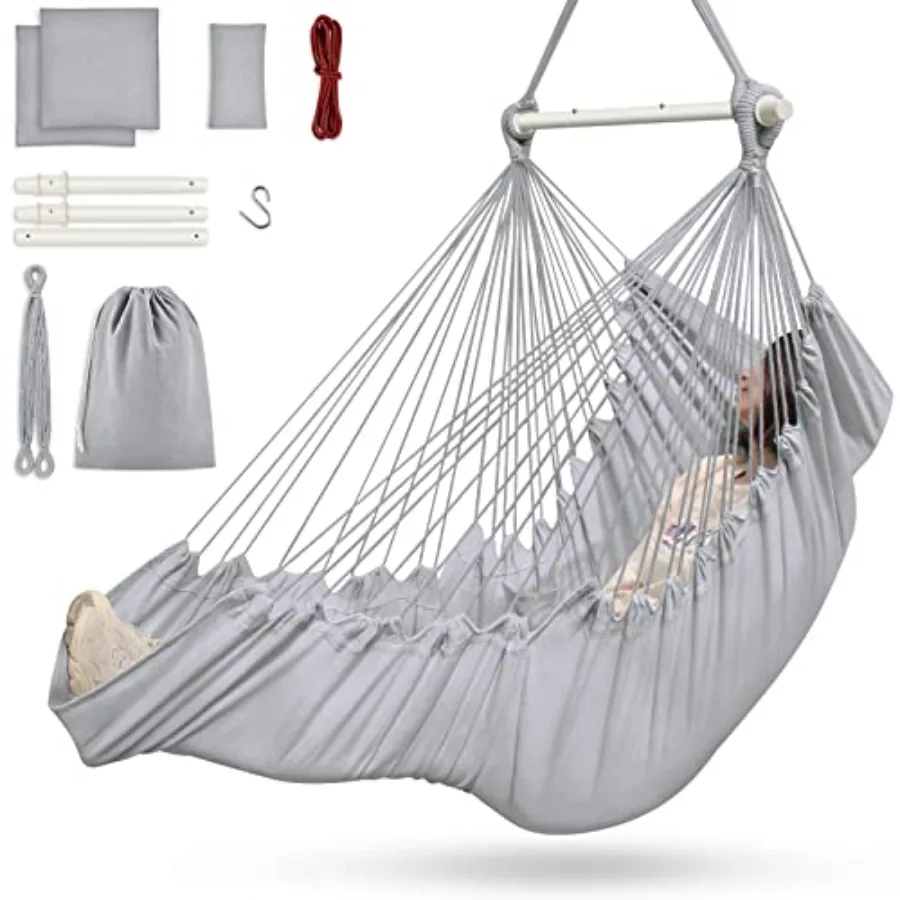 Hammock Chair Hanging Chair with 3 Cushions and Feet Rest Support Sturdy Metal Spreader Bar Max 440 Lbs Swing Chair for Bedroom
Hammock Chair Hanging Chair with 3 Cushions and Feet Rest Support Sturdy Metal Spreader Bar Max 440 Lbs Swing Chair for Bedroom