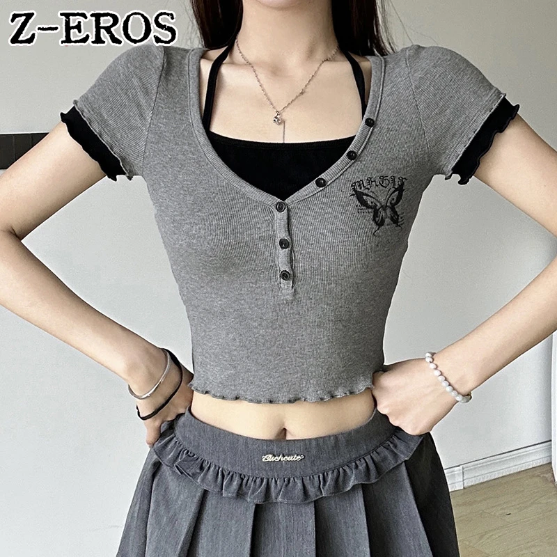 Z-EROS Casual Patchwork Contrast Color Cropped T Shirt Basic Halter V-Neck Short Sleeve Tees Women 2024 Summer Fashion Ladies
Z-EROS Casual Patchwork Contrast Color Cropped T Shirt Basic Halter V-Neck Short Sleeve Tees Women 2024 Summer Fashion Ladies