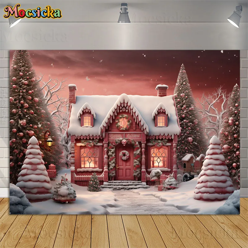 Winter Pink Candy House Backdrops Photocall Christmas Tree Snow Scene Frozen Forest Kids Portrait Photo Background Photography
Winter Pink Candy House Backdrops Photocall Christmas Tree Snow Scene Frozen Forest Kids Portrait Photo Background Photography