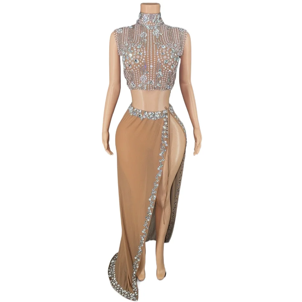 Sparkly Rhinestones Crop Top High Split Long Skirt for Women Sexy Mesh Celebrate Evening Prom Birthday Dress Photo Shoot Wear
Sparkly Rhinestones Crop Top High Split Long Skirt for Women Sexy Mesh Celebrate Evening Prom Birthday Dress Photo Shoot Wear