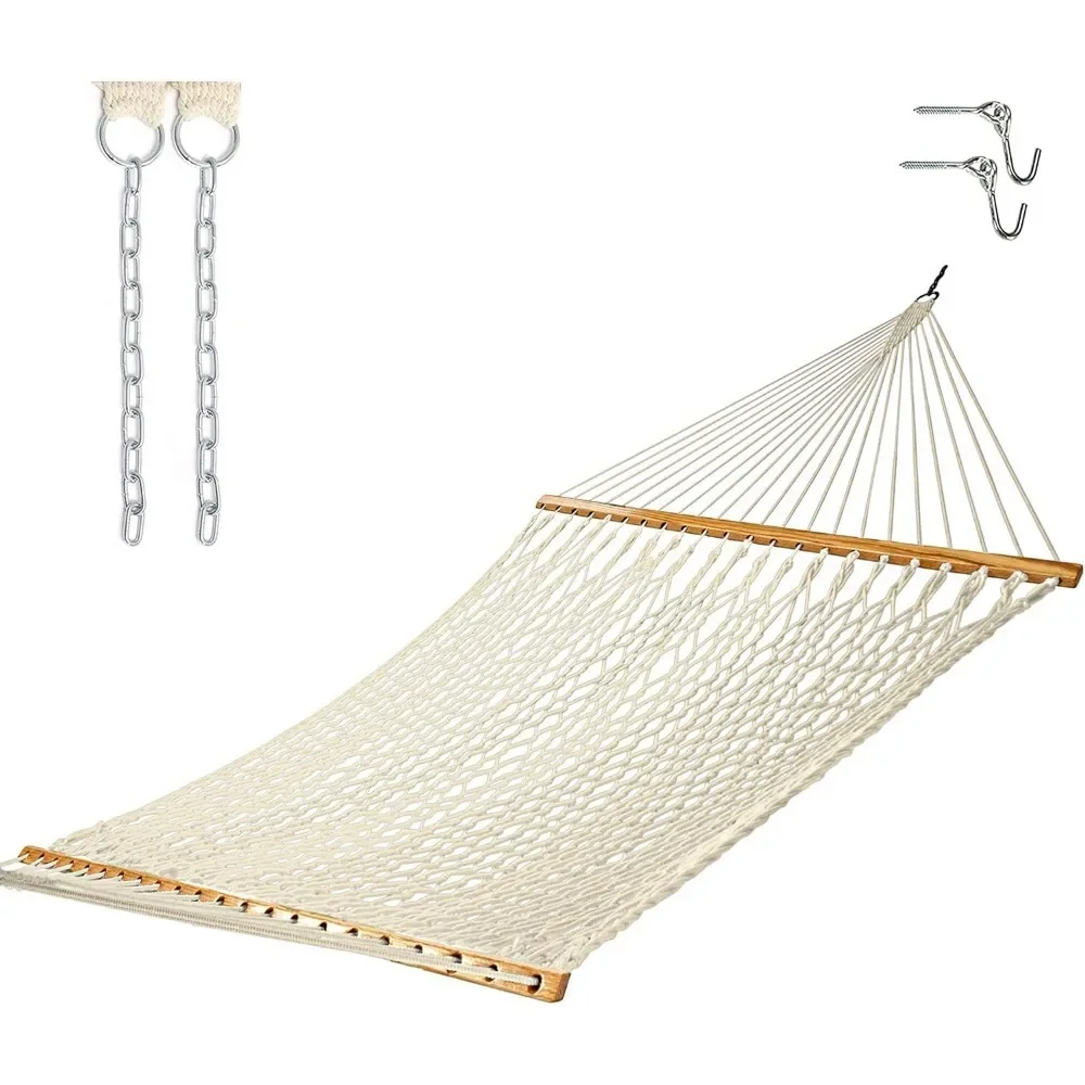 13 ft. Double Traditional Hand Woven Cotton Rope Hammock w/Extension Chains&Tree Hooks, Accommodates, Capacity of 450 lbs.
13 ft. Double Traditional Hand Woven Cotton Rope Hammock w/Extension Chains&Tree Hooks, Accommodates, Capacity of 450 lbs.
