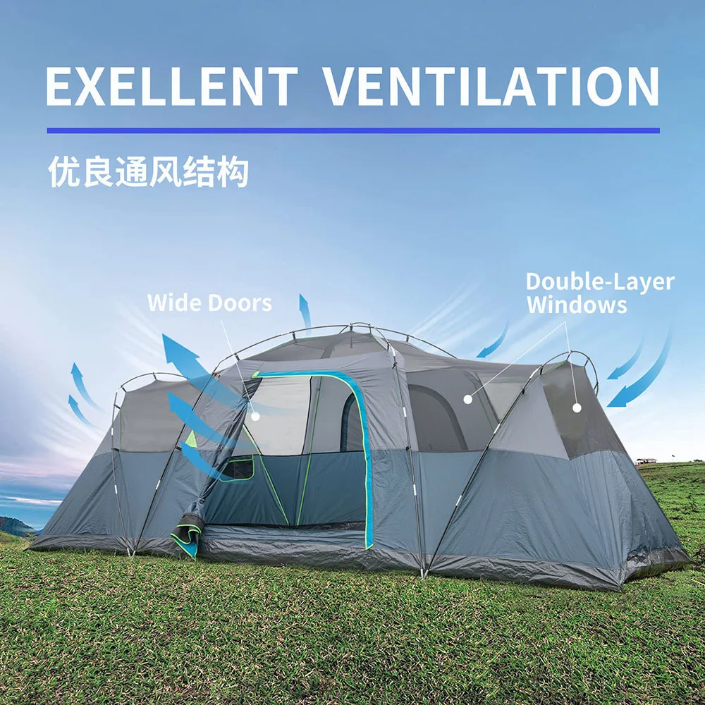 10-Person Outdoor Camping Tent Quick Setup 2 Rooms 1 Hall Spacious Tunnel Canopy Portable for Campground Hiking Family Trips
10-Person Outdoor Camping Tent Quick Setup 2 Rooms 1 Hall Spacious Tunnel Canopy Portable for Campground Hiking Family Trips