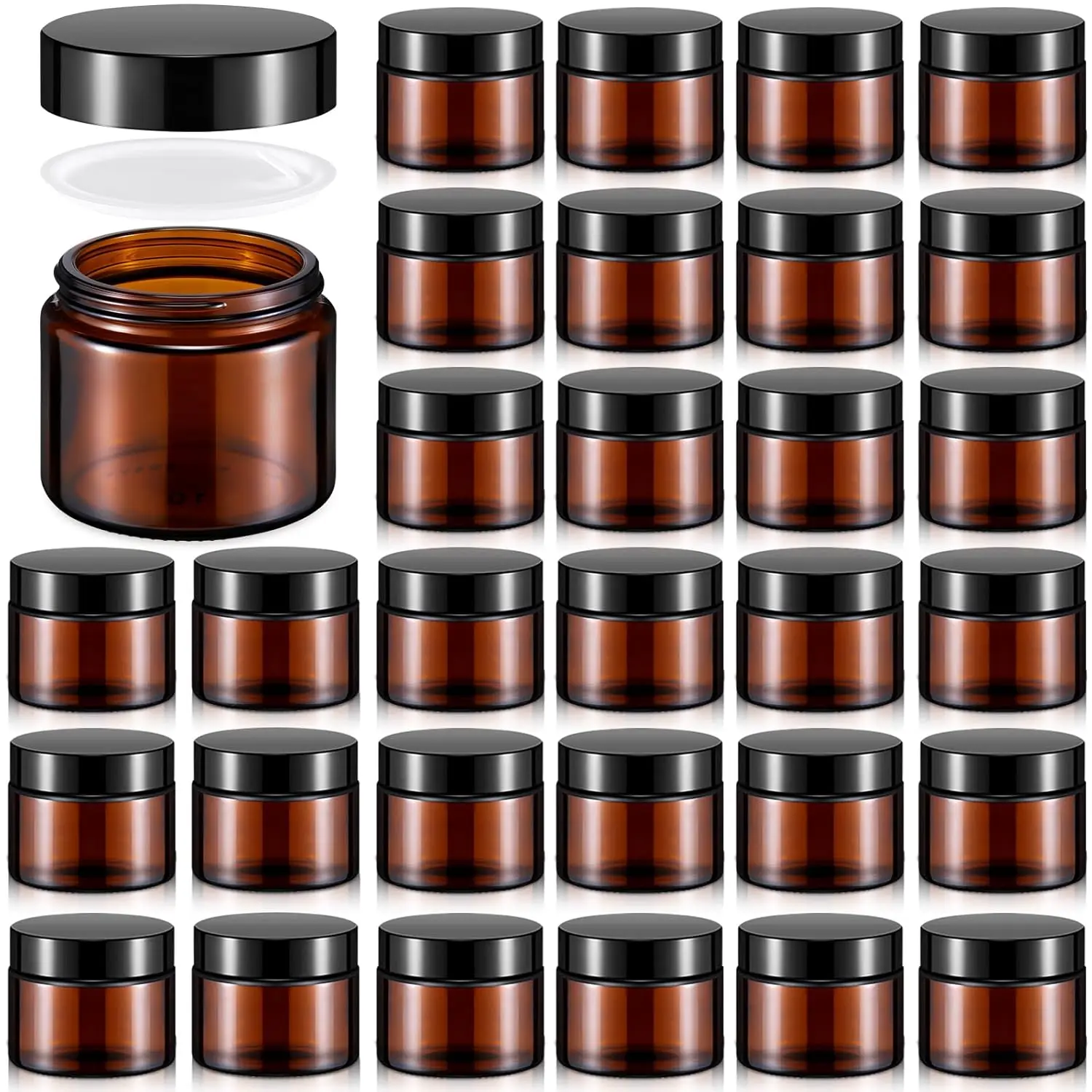 32 Pcs 2 oz Glass Jars with Lids, Leakproof Airtight Empty Cosmetic Travel Containers for Lotions, Creams, Ointments (Amber)
32 Pcs 2 oz Glass Jars with Lids, Leakproof Airtight Empty Cosmetic Travel Containers for Lotions, Creams, Ointments (Amber)