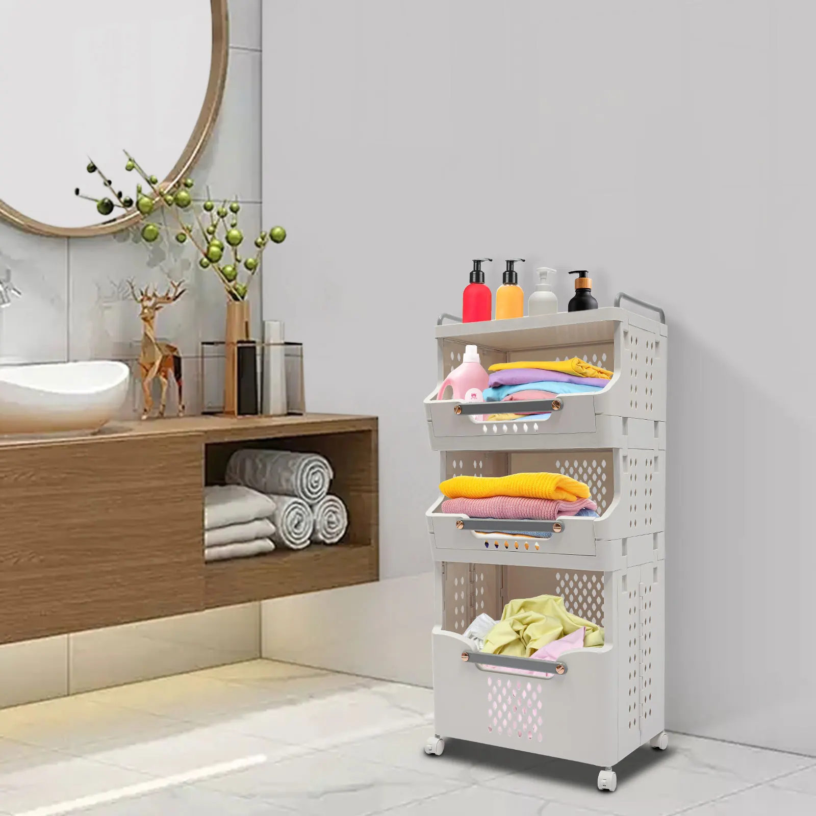 Gray PP 41.6*29.7*88.8cm Three-layer Dirty Laundry Basket Folding Pulley Classified Storage Floor-standing Laundry Basket.
Gray PP 41.6*29.7*88.8cm Three-layer Dirty Laundry Basket Folding Pulley Classified Storage Floor-standing Laundry Basket.