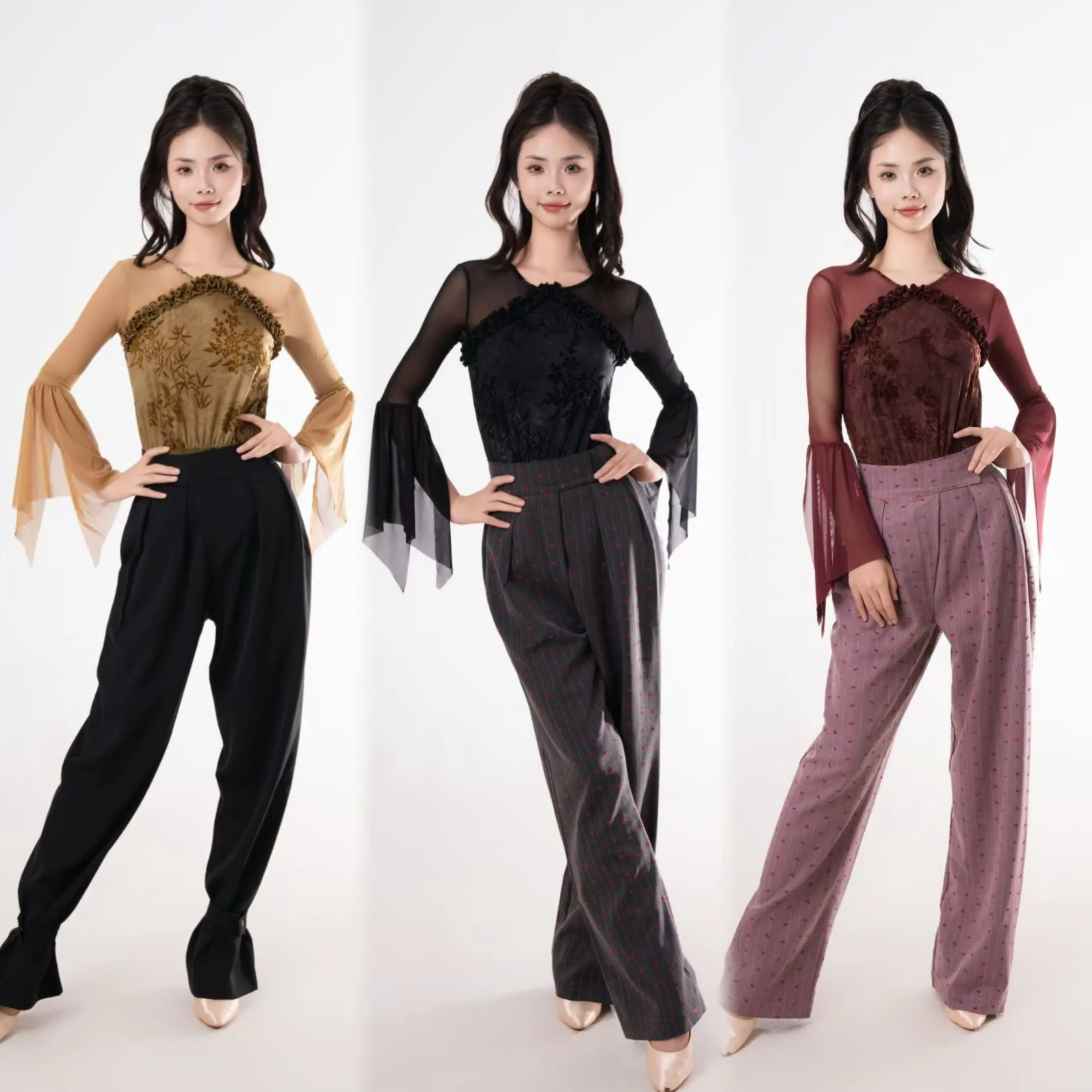New Ballroom Dance Clothes Women Long Sleeves Tops High Waist Ballroom Dance Trousers Adult Latin Dance Practice Clothes BL14379
New Ballroom Dance Clothes Women Long Sleeves Tops High Waist Ballroom Dance Trousers Adult Latin Dance Practice Clothes BL14379