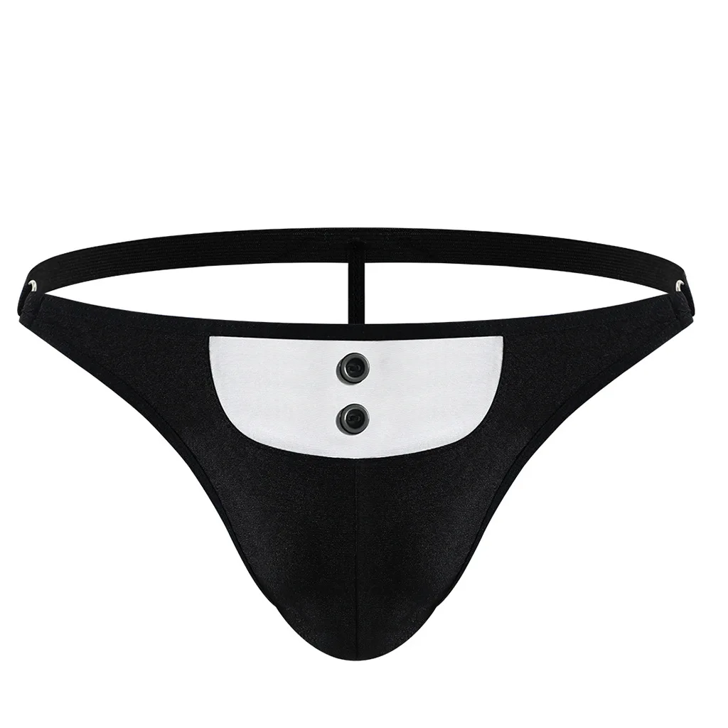 Men's Black & White Color Block Thong, Button Detail Ultra-Thin G-String
Men's Black & White Color Block Thong, Button Detail Ultra-Thin G-String