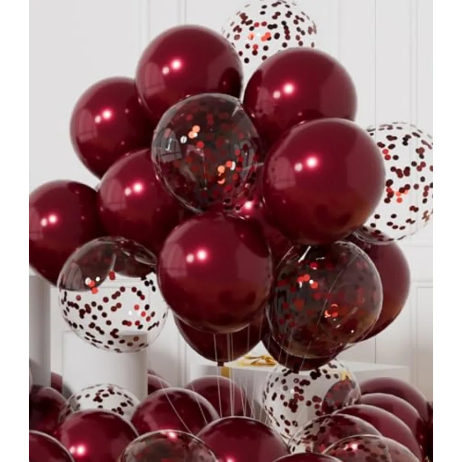 Party Balloons Pack of 42 - Metallic Balloons and Confetti Latex Helium Balloons With 64Feet Ribbons - 12 Inch Mroon Chrome Bal
Party Balloons Pack of 42 - Metallic Balloons and Confetti Latex Helium Balloons With 64Feet Ribbons - 12 Inch Mroon Chrome Bal