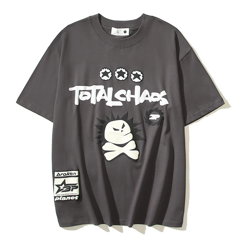 American Streetwear Fashion Broken Planet Top T-shirt Unisex Baggy Trendy Round Neck Short Sleeved Skull Foam Printing Tshirts
American Streetwear Fashion Broken Planet Top T-shirt Unisex Baggy Trendy Round Neck Short Sleeved Skull Foam Printing Tshirts