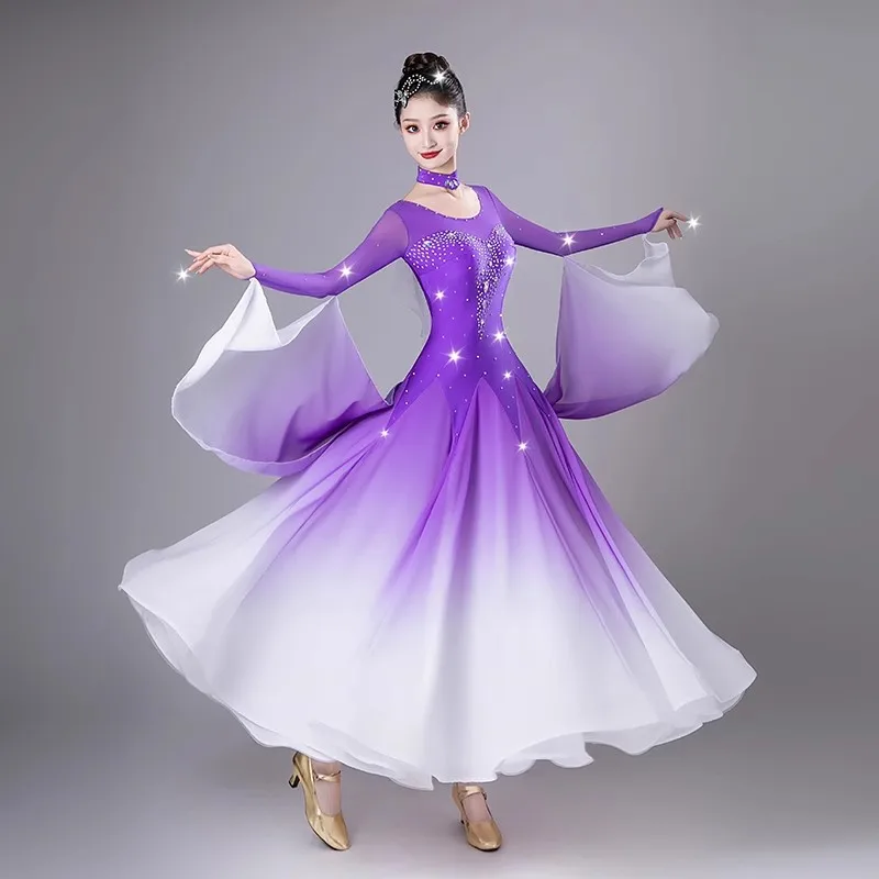 Фиолетовые современные танцевальные костюмы, новинка 2025, платье для вальса, элегантные платья для соревнований по бальным танцам, одежда для сценического танго с длинными рукавами
Фиолетовые современные танцевальные костюмы, новинка 2025, платье для вальса, элегантные платья для соревнований по бальным танцам, одежда для сценического танго с длинными рукавами