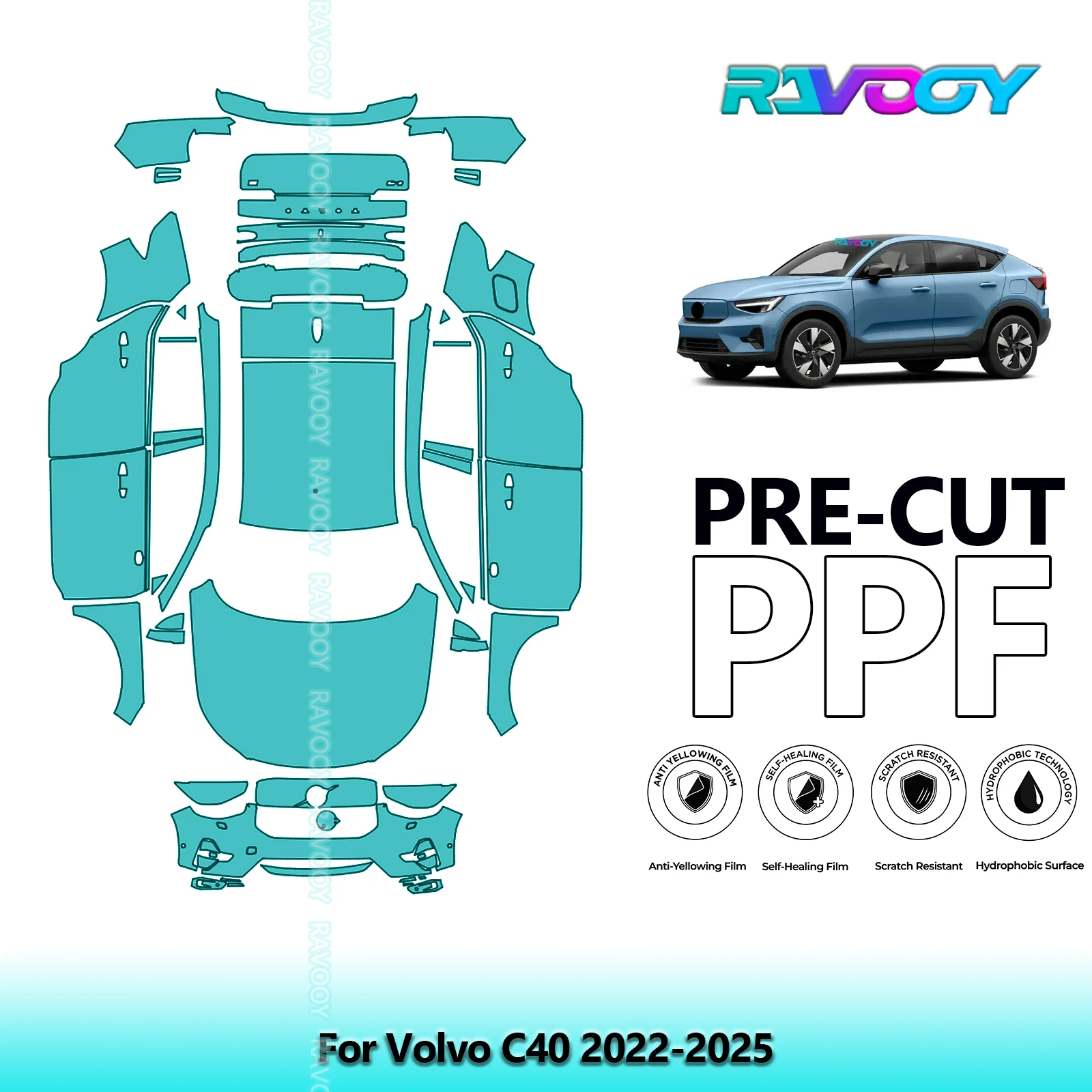 Car Precut Paint Protection Film Full Vehicle Anti-scratch Exterior TPU PPF For Volvo C40 2022-2025
Car Precut Paint Protection Film Full Vehicle Anti-scratch Exterior TPU PPF For Volvo C40 2022-2025