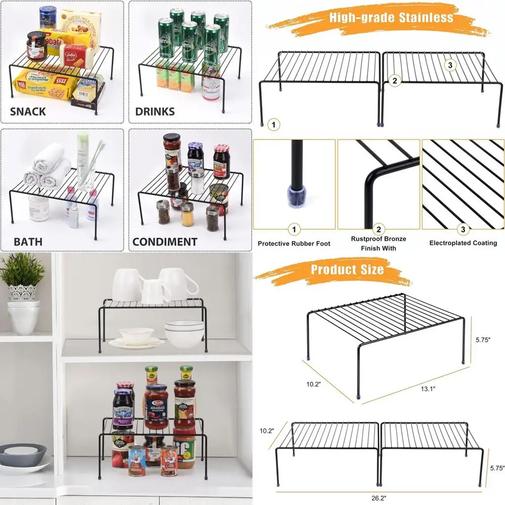 4-Tier Metal Kitchen Rack, 13.1x10.2, Plastic Feet, Rust-Resistant, Black, for Cup & Dish Storage
4-Tier Metal Kitchen Rack, 13.1x10.2, Plastic Feet, Rust-Resistant, Black, for Cup & Dish Storage