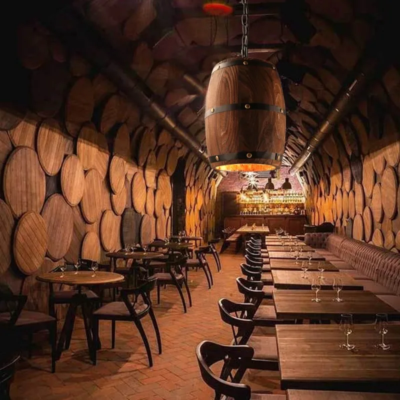 American Vintage Pendant Lights Led Wood Wine Barrel E27 Hanging Lamp for Dining Room Living Room Restaurant Cafe Bar Decoration
American Vintage Pendant Lights Led Wood Wine Barrel E27 Hanging Lamp for Dining Room Living Room Restaurant Cafe Bar Decoration