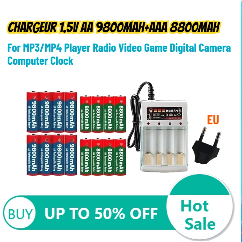+Chargeur 1.5V AA 9800mAh+AAA 8800mAh Lithium Battery for MP3/MP4 Player Radio Video Game Digital Camera Computer Clock
+Chargeur 1.5V AA 9800mAh+AAA 8800mAh Lithium Battery for MP3/MP4 Player Radio Video Game Digital Camera Computer Clock