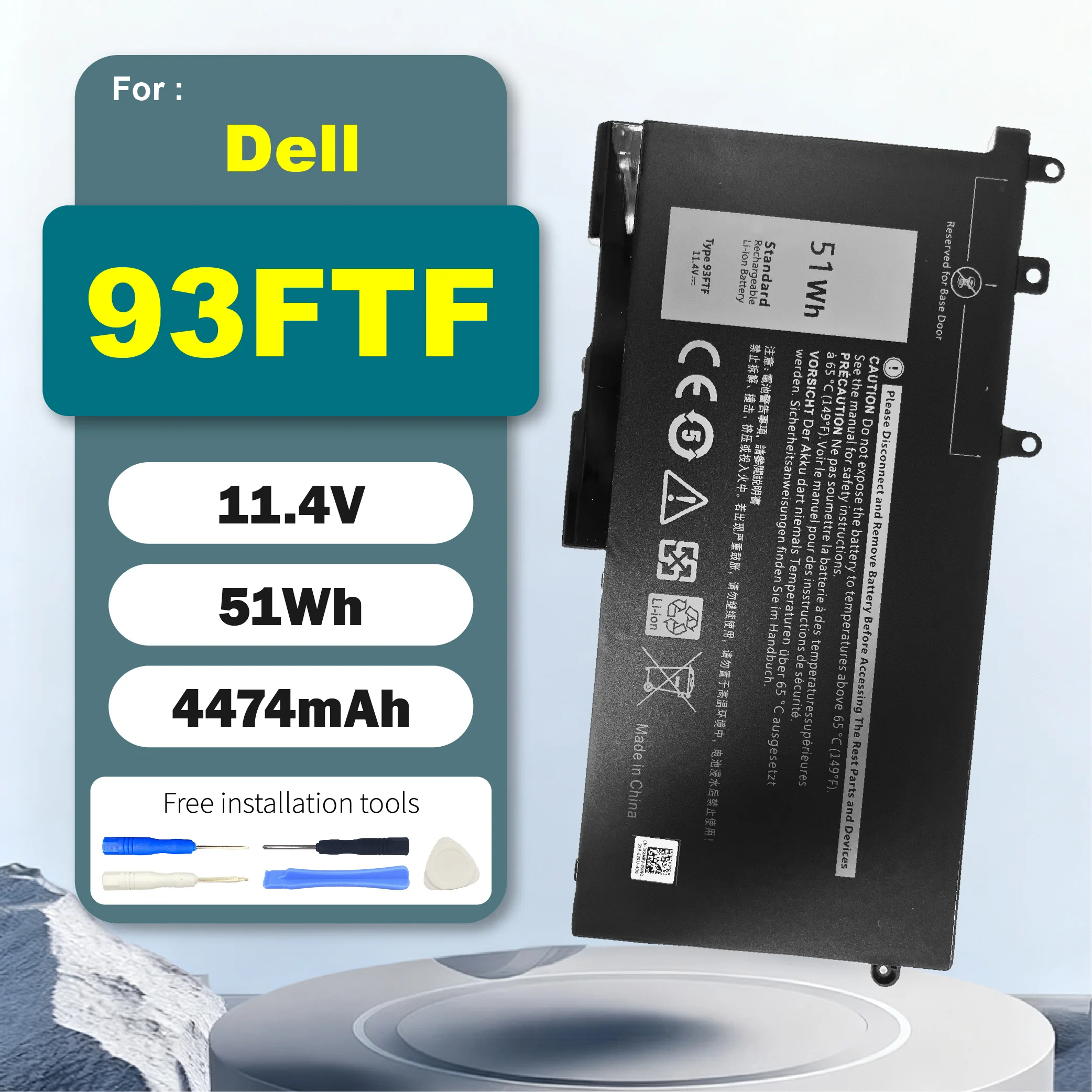 93FTF 11.4V 51Wh Laptop Battery Compatible with Dell Precision15 3520 3530 Latitude12 5280 E5280 E5580 D4CMT 4YFVG 83XPC 083XPC
93FTF 11.4V 51Wh Laptop Battery Compatible with Dell Precision15 3520 3530 Latitude12 5280 E5280 E5580 D4CMT 4YFVG 83XPC 083XPC