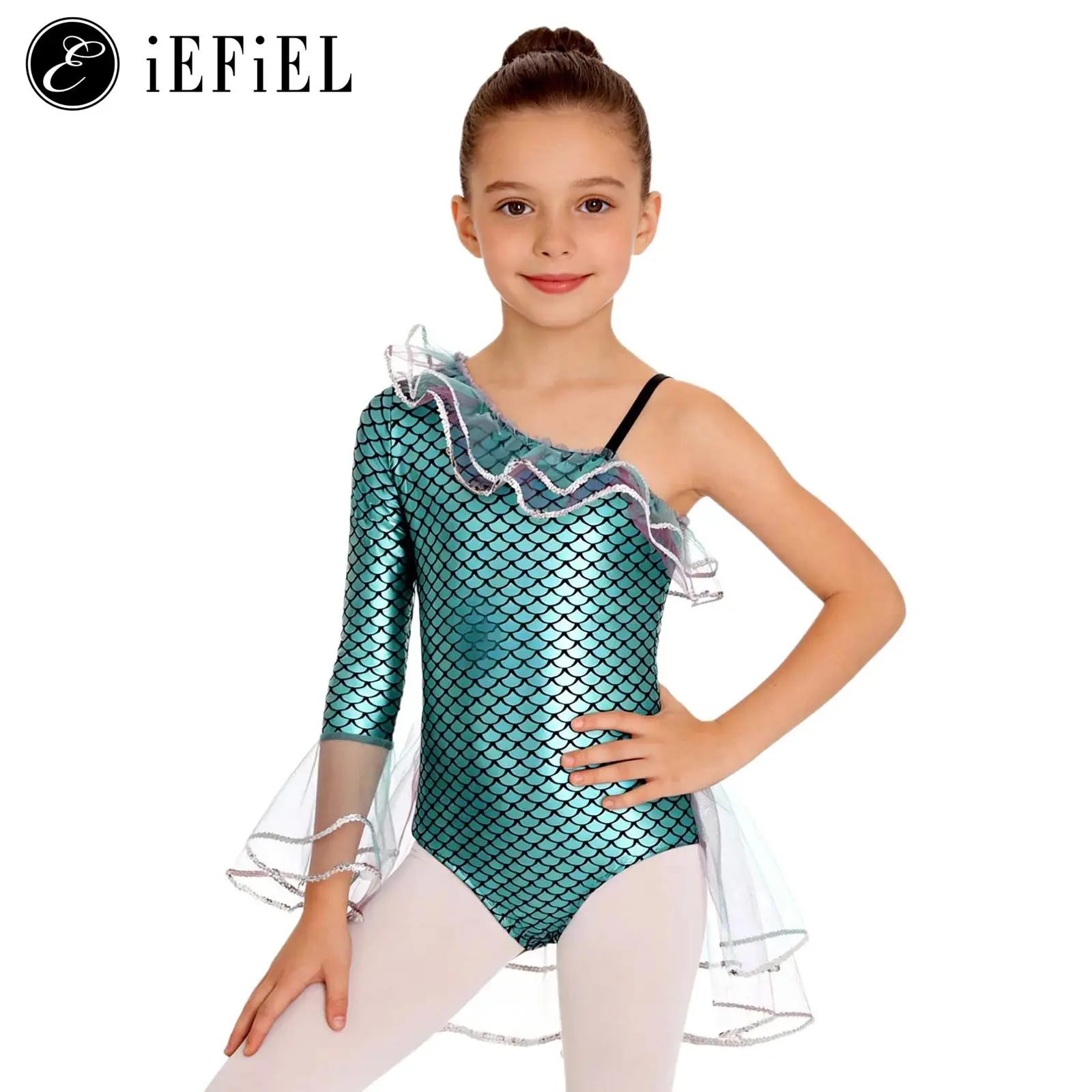 Girls Mermaid Cosplay Costume Jumpsuit Metallic Fish Scale Print Bodysuit One Shoulder Sleeve Ruffled Mesh Tutu Skirts Leotards
Girls Mermaid Cosplay Costume Jumpsuit Metallic Fish Scale Print Bodysuit One Shoulder Sleeve Ruffled Mesh Tutu Skirts Leotards