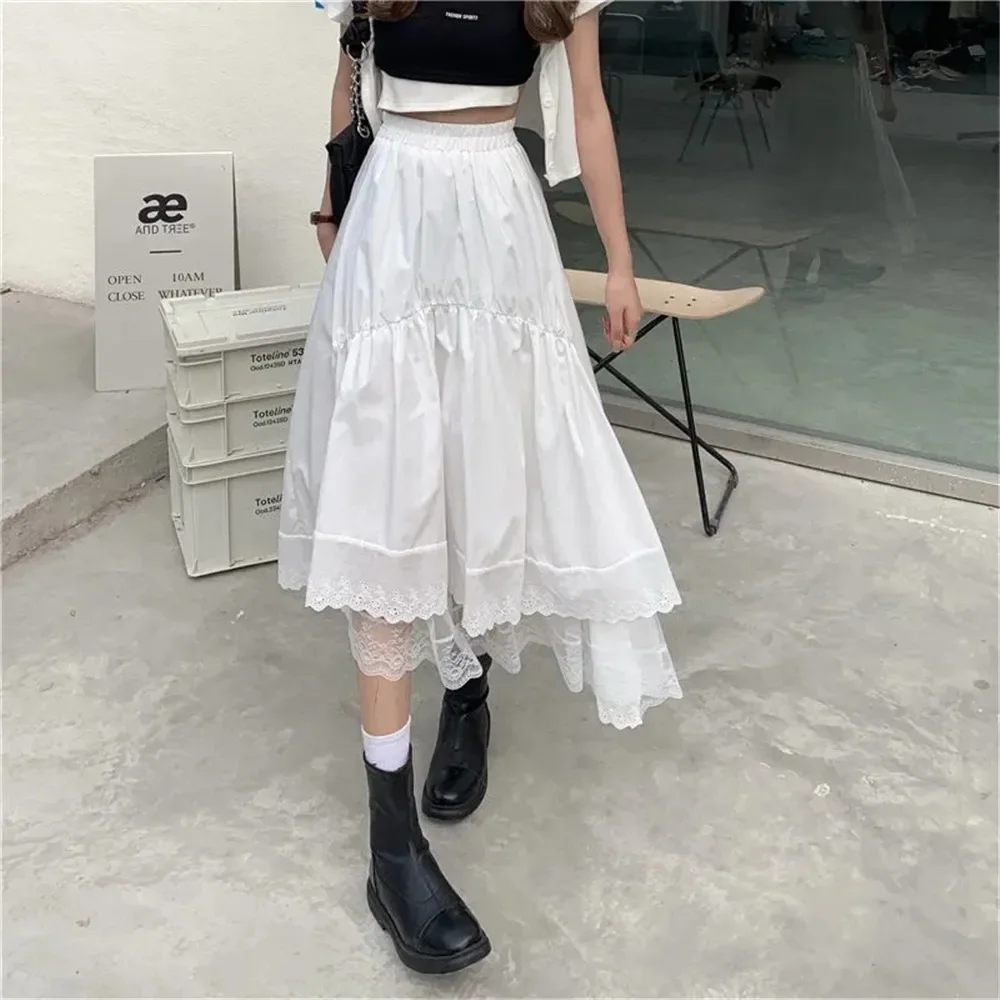 Vintage Black Gothic Y2K Long Skirt Autumn Lace Stitching Irregular Pleated Skirt Women White Korean Solid Hip Hop Streetwear
Vintage Black Gothic Y2K Long Skirt Autumn Lace Stitching Irregular Pleated Skirt Women White Korean Solid Hip Hop Streetwear
