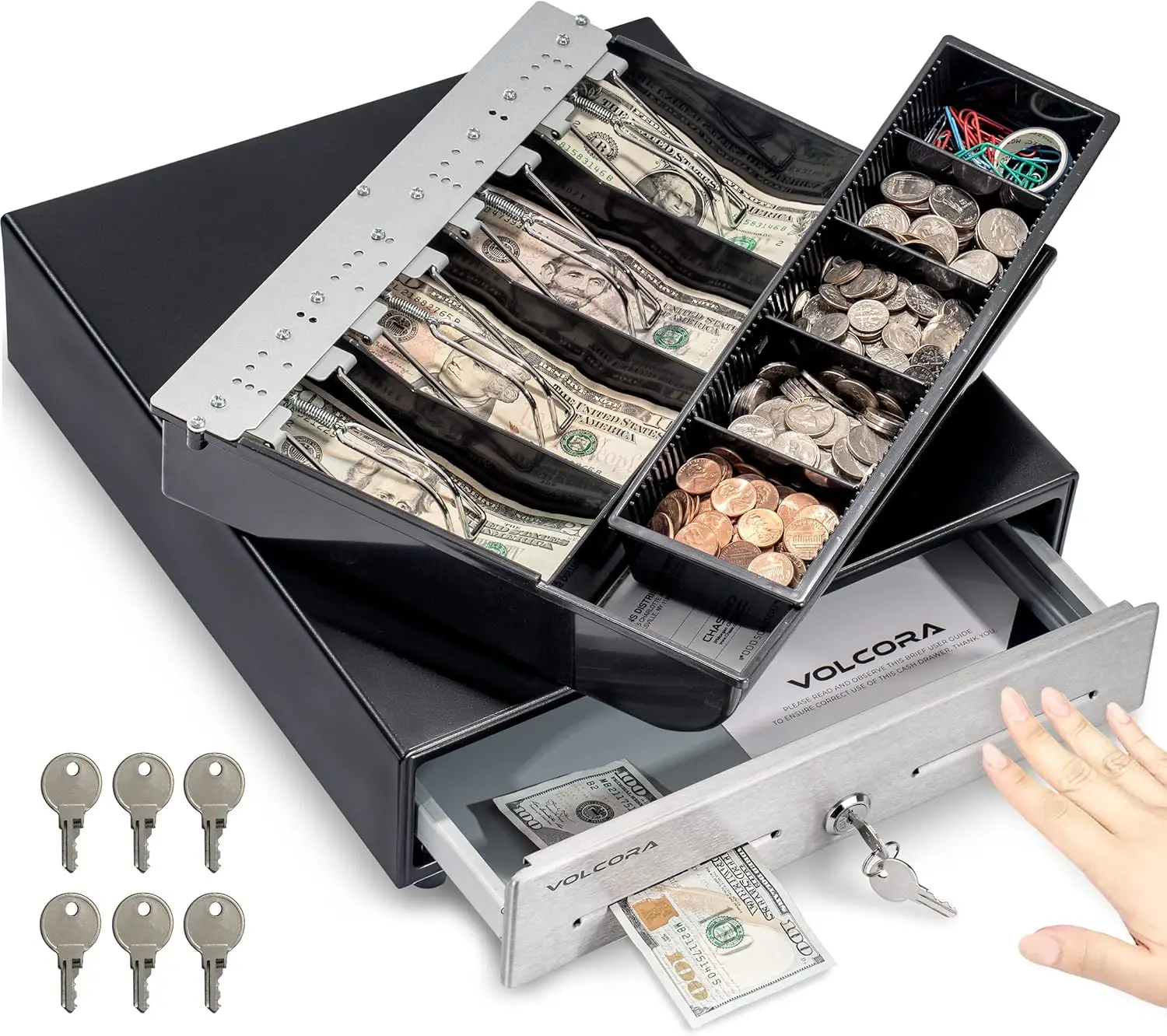 13" Manual Push Open Cash Register Drawer for POS System - Black with Stainless Steel Front Panel, 4 Bill 5 Coin Tray
13" Manual Push Open Cash Register Drawer for POS System - Black with Stainless Steel Front Panel, 4 Bill 5 Coin Tray