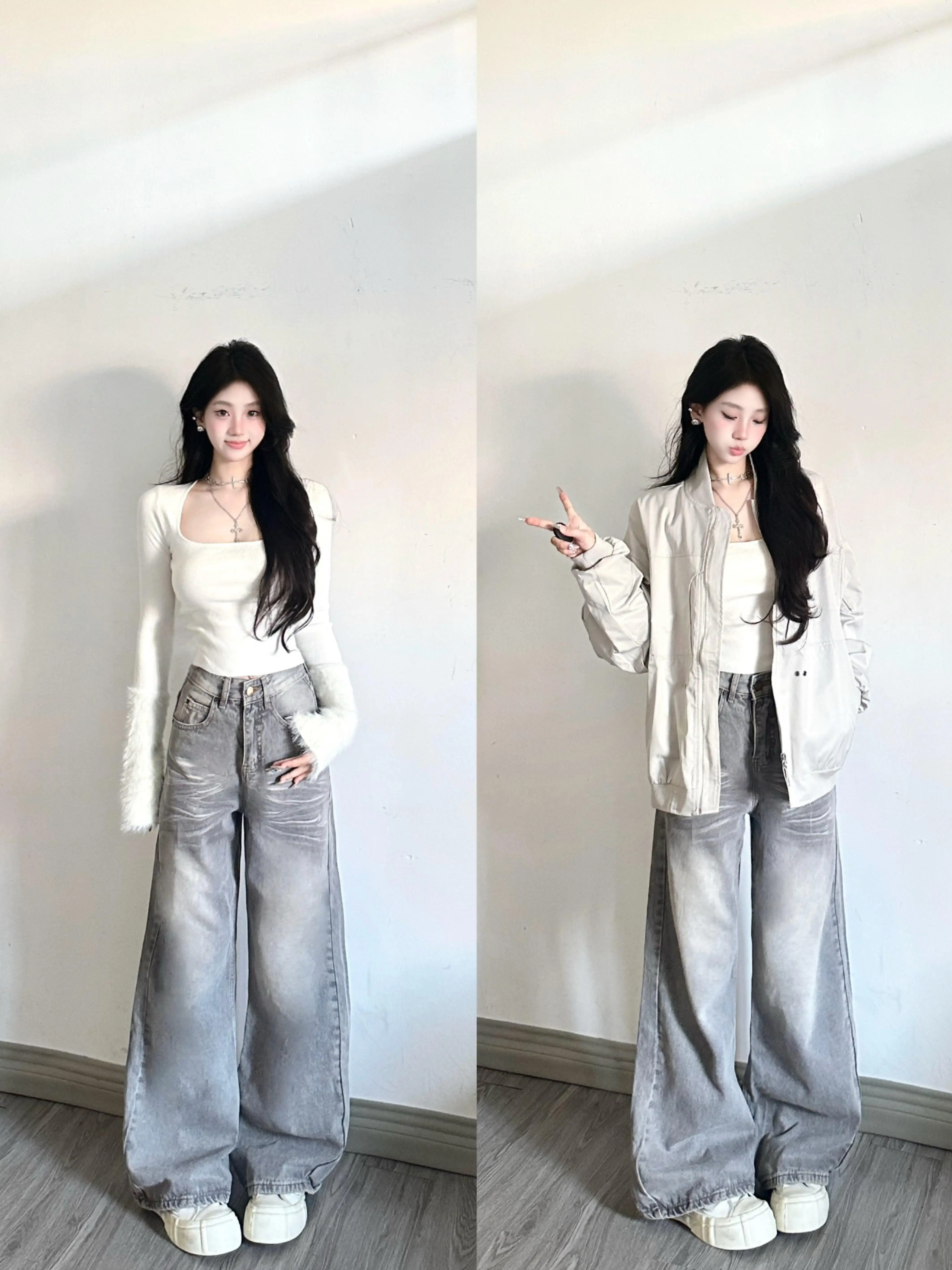 American High Street Smoke Grey High Waist Wide Leg Jeans Women's Autumn Winter Loose Slimming Drapey Straight Floor-Length P...
American High Street Smoke Grey High Waist Wide Leg Jeans Women's Autumn Winter Loose Slimming Drapey Straight Floor-Length P...