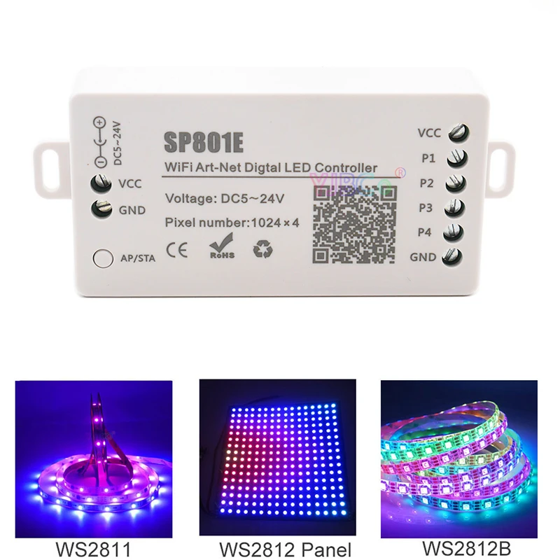 SP801E Wi-Fi Art-Net Magic LED Контроллер 5-24 В Светодиодная матричная панель Модуль WS2812B Световая полоса Программируемое управление через приложение iOS Android
SP801E Wi-Fi Art-Net Magic LED Контроллер 5-24 В Светодиодная матричная панель Модуль WS2812B Световая полоса Программируемое управление через приложение iOS Android