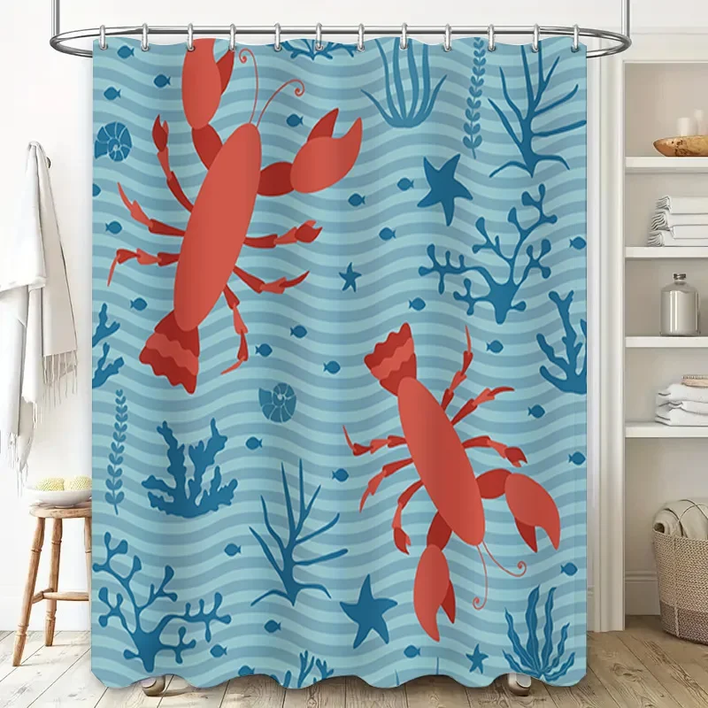 Занавеска для душа с подводной жизнью и лобстером, синие, красные рыбки, морской декор для ванной комнаты, водонепроницаемая ткань
Занавеска для душа с подводной жизнью и лобстером, синие, красные рыбки, морской декор для ванной комнаты, водонепроницаемая ткань