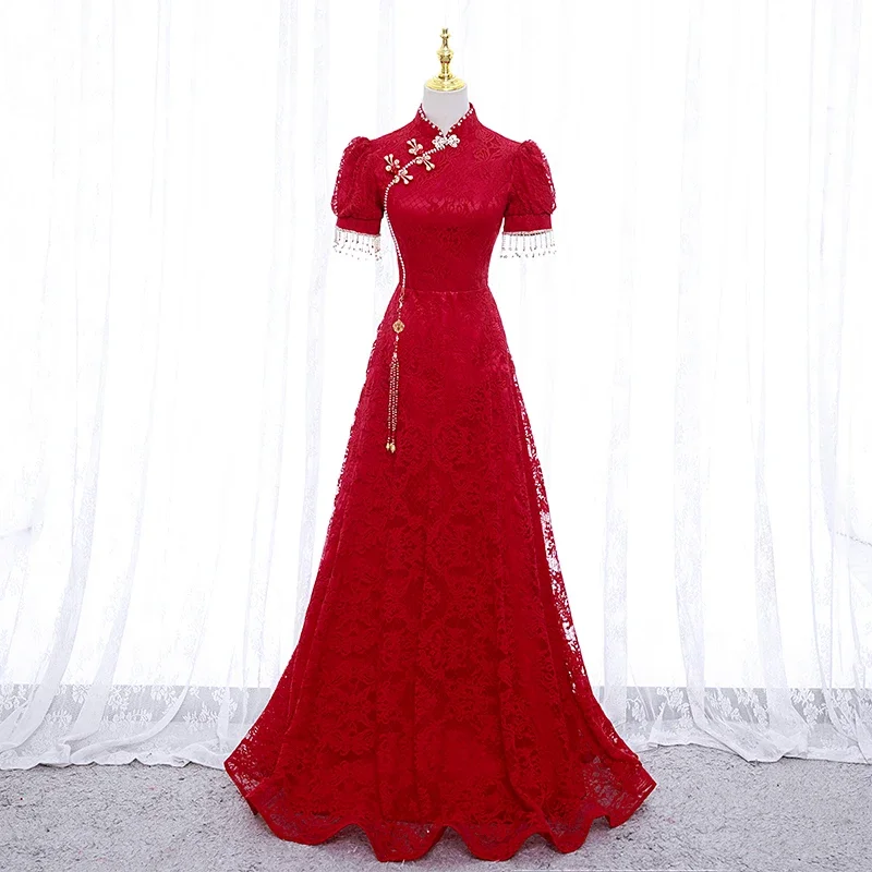 Customized Evening Dress Burgundy Lace High Collar Short Sleeves Beads Lace up A-line Floor Length Plus Size Party Formal Gowns
Customized Evening Dress Burgundy Lace High Collar Short Sleeves Beads Lace up A-line Floor Length Plus Size Party Formal Gowns