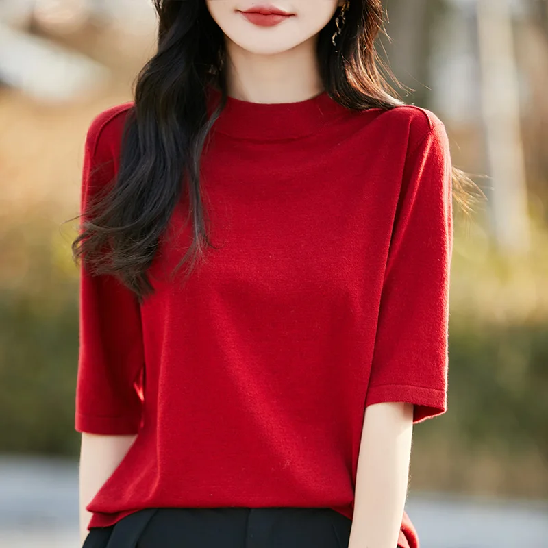 Solid color short-sleeved autumn and winter new 100% imitation wool cashmere sweater pullover women's O-collar pulloverknitshirt
Solid color short-sleeved autumn and winter new 100% imitation wool cashmere sweater pullover women's O-collar pulloverknitshirt