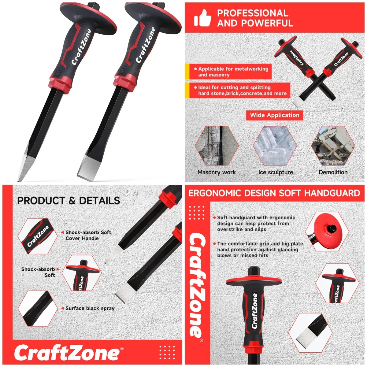 Masonry Chisel Set - 2-Piece Heavy Duty Pointed & Flat Rock Chisels for Concrete, Stone, Brick Work
Masonry Chisel Set - 2-Piece Heavy Duty Pointed & Flat Rock Chisels for Concrete, Stone, Brick Work