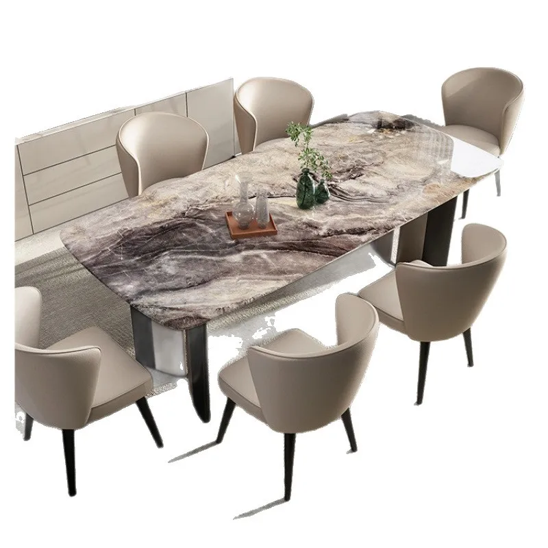 Light luxury marble colored crystal stone dining table and chair combination high-end natural luxury stone supercrystal stone
Light luxury marble colored crystal stone dining table and chair combination high-end natural luxury stone supercrystal stone