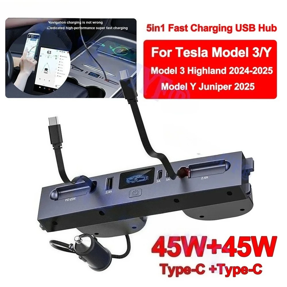 For Tesla Model Y Juniper 2025 Model 3 Highland 2024 Premium 65W 45W USB-C Hub Center Console Fast Charge Dock Car Electronics
For Tesla Model Y Juniper 2025 Model 3 Highland 2024 Premium 65W 45W USB-C Hub Center Console Fast Charge Dock Car Electronics