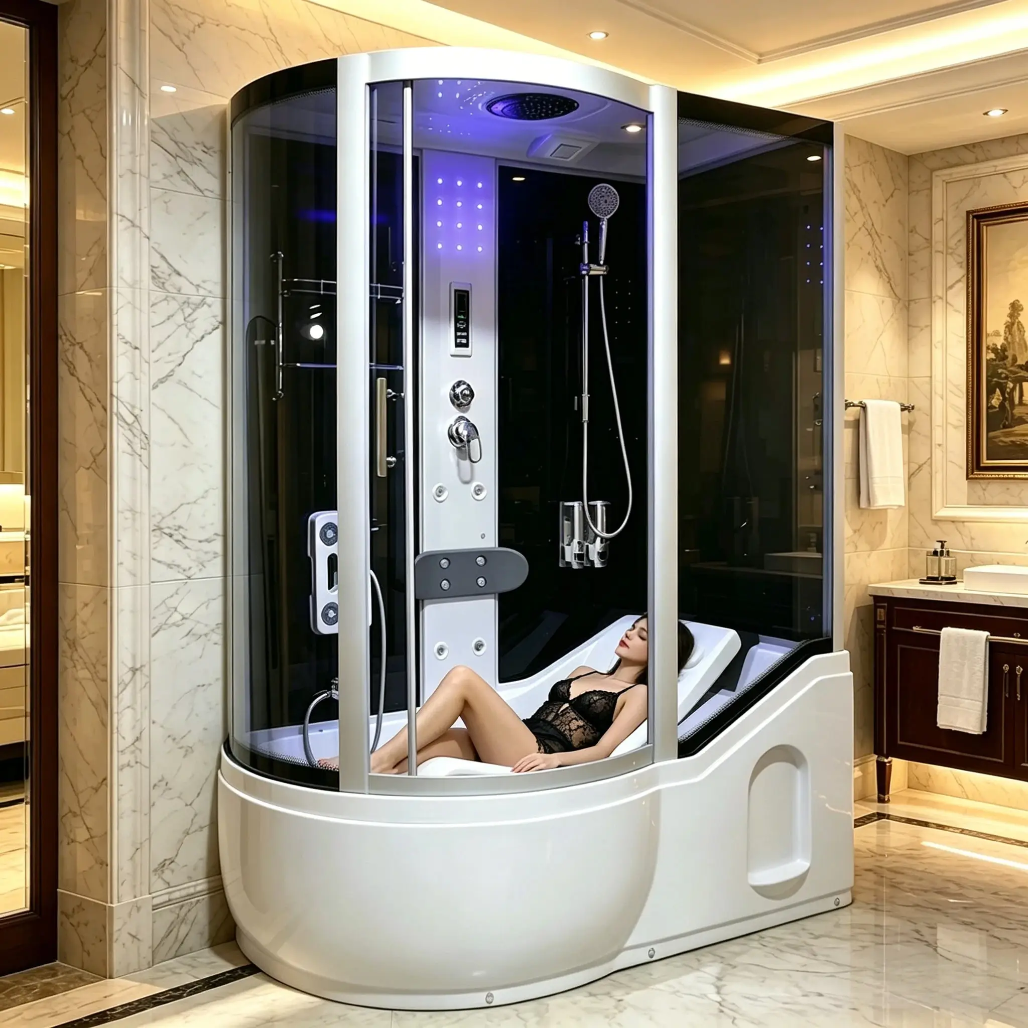 Custom Size Indoor Sliding With Frame Glass Shower Cabin For Hotel Enclosed Steam Room Rectangle Full Complete Sauna Shower Room
Custom Size Indoor Sliding With Frame Glass Shower Cabin For Hotel Enclosed Steam Room Rectangle Full Complete Sauna Shower Room